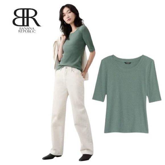 NWT Banana Republic Elbow Ribbed Top Large - Picture 1 of 7
